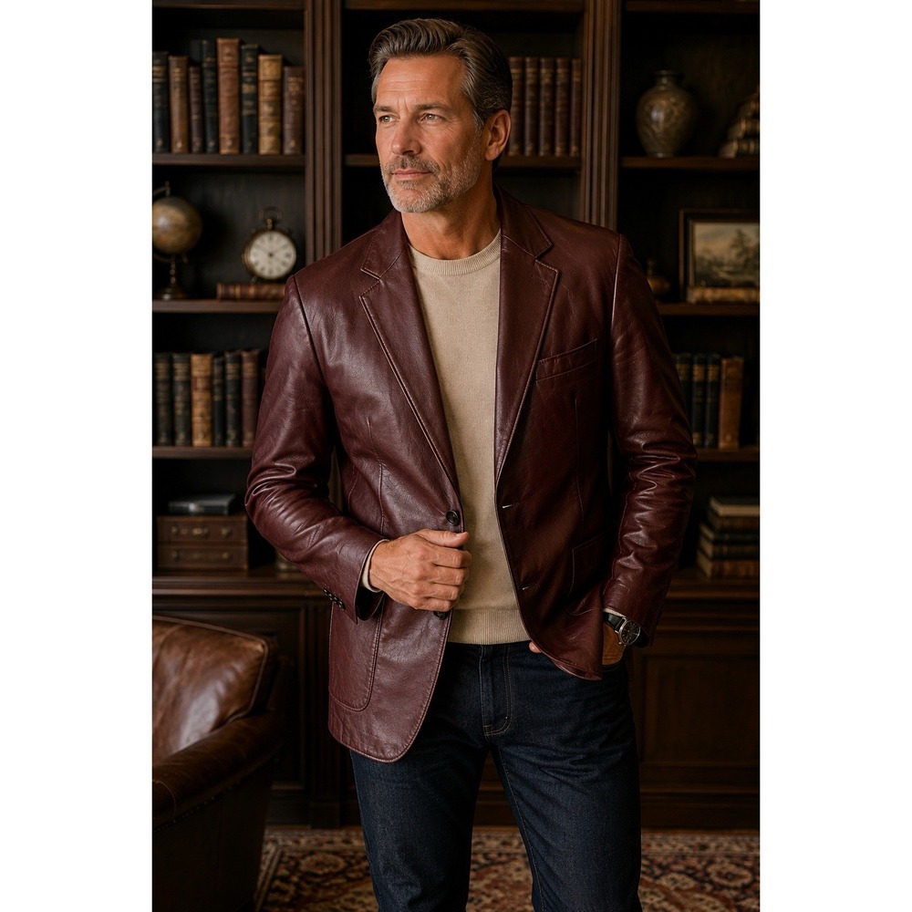 Vintage Reed Sportswear Burgundy Leather Blazer Jacket 42 USA Vintage Heritage